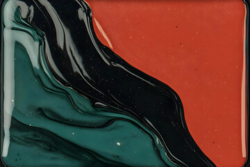 Wall Mural - Abstract Liquid Art Teal Black Red Background