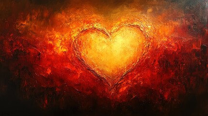 Poster - Fiery heart, textured abstract painting.