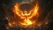 © banyu bening - Fiery Phoenix Rising, Volcanic Landscape, Game Logo