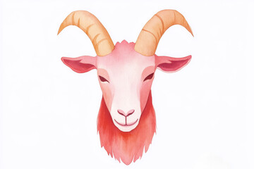 Wall Mural - A colorful illustration of a goat's head featuring prominent horns and a playful expression.