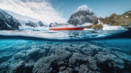 polar cruise ship in icy arctic waters