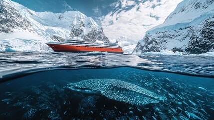 polar cruise ship in icy arctic waters