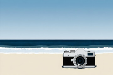 Wall Mural - Beach Vacation Camera Illustration