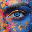 © Aisha - Close-up of a strikingly blue eye surrounded by vibrant makeup.