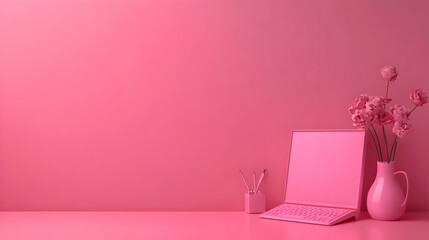 Wall Mural - Pink Laptop Minimalist 3D Illustration