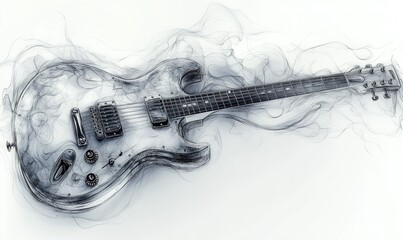 Canvas Print - Sketchy electric guitar, smoky artistic design.