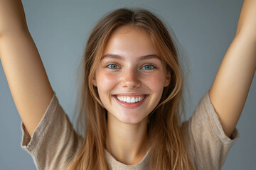 Poster - Happy Business Woman On A White Background