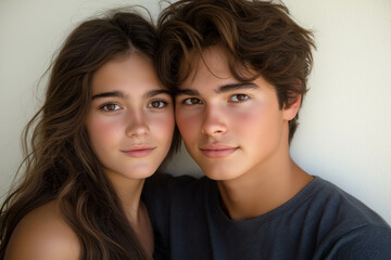 Poster - Young Couple On White Background