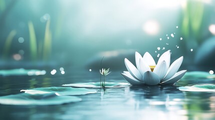 Wall Mural - Serene Water Lily Blossom in Tranquil Pond Setting