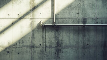 Wall Mural - Sunlight on metal pipe against concrete wall.