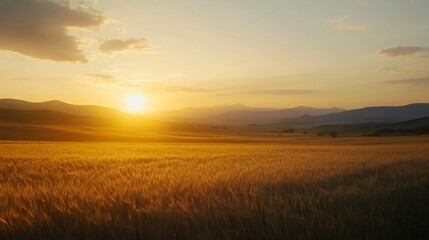 Sticker - Golden Wheat Field Sunset Warm Light. AI Generated