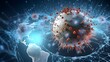 © ChrisTYCat - Detailed 3D of a magnified virus particle hovering over a map of Asia and spreading globally representing the concept of a pandemic outbreak disease transmission and international health crisis