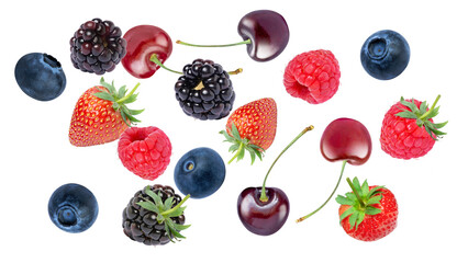 Wall Mural - Mix berry fruits isolated on transparent png background.