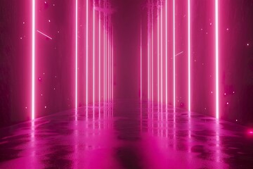 Wall Mural - Abstract background with lights. Futuristic Sci-Fi Background with Glowing Pink Neon Lights.