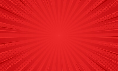 red comic sunburst effect background with halftone. pop art comic-style vector background. suitable 