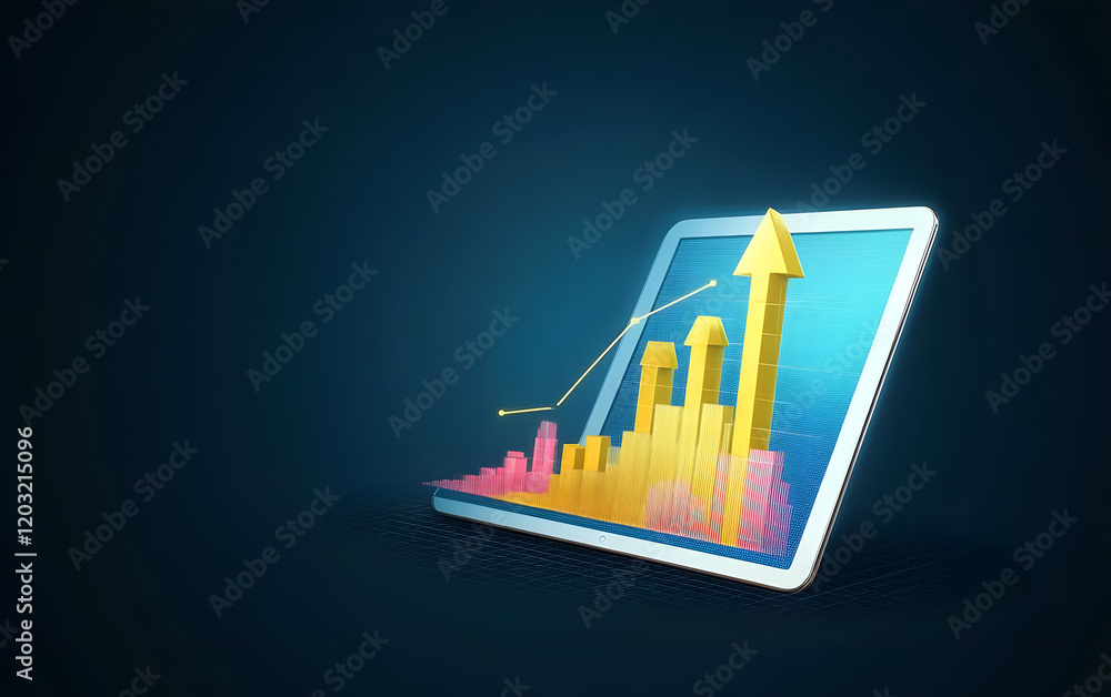 Business 3d tablet virtual growth arrow financial graph on digital ...