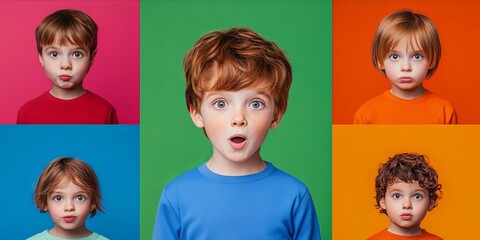 Colorful portrait shots of excited and curious children in a studio setting