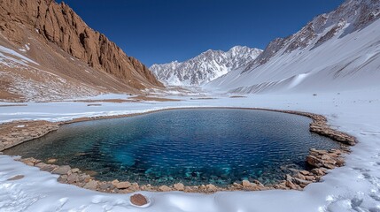 Wall Mural - Serene Mountain Lake Surrounded by Snowy Peaks