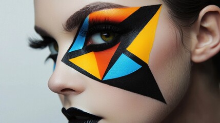 Wall Mural - photorealistic minimalistic bold geometric makeup look with clean lines and vibrant colors