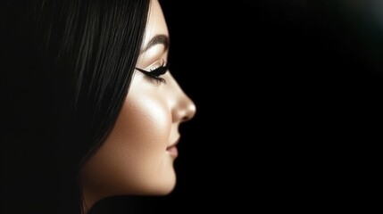 Wall Mural - photorealistic minimalistic womanâ€™s side profile showing flawless foundation with an understated glow