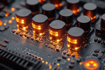 Aufkleber - Close-up of illuminated components on a circuit board, showcasing intricate electronic circuitry.