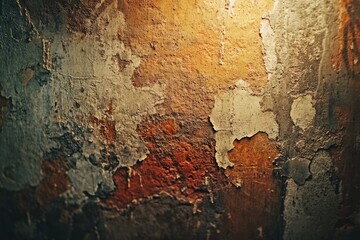 Aufkleber - A textured wall with peeling paint, showing layers of aged brown, orange, and gray hues.