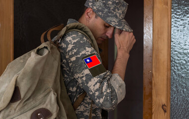 Flag of Taiwan on soldiers arm. Flag of Taiwan on military uniforms