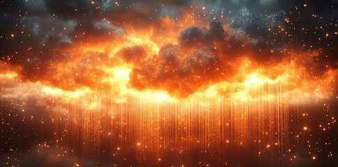 Wall Mural - Fiery Celestial Cloud: Glowing Rain and Dramatic Night Sky