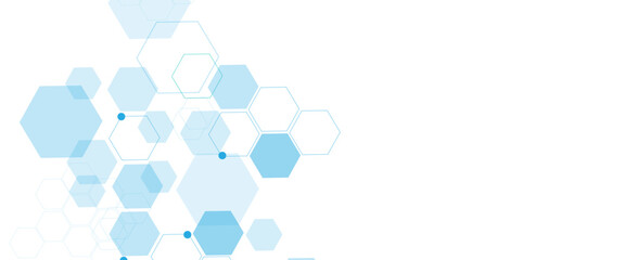 Poster - Geometric abstract background with blue hexagons. Computer network concept. Medical, technology or science design