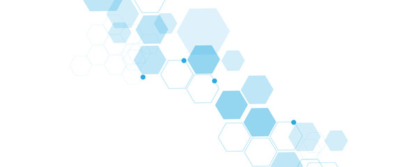 Fototapete - Geometric abstract background with blue hexagons. Computer network concept. Medical, technology or science design