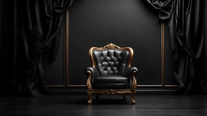 Luxurious chair furniture interior design, black furniture unique interior living room desiginterior furniture design, holiday sales banner poster backgrounn with empty space, black luxury background 