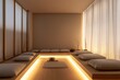 © Muhammad - A quiet meditation corner with minimal cushions, soft light, and natural flooring