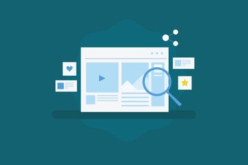Wall Mural - Content SEO marketing, SEO optimization, Content marketing on social media, Website content update. Vector illustration concept.