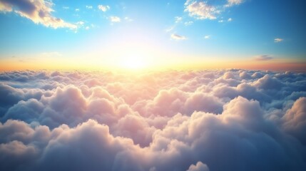 Wall Mural - beautiful scenic clouds illuminated by sunlight against blue sky, stunning nature background with de