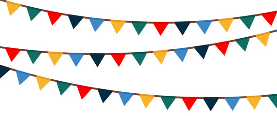 colorful festive flags garlands in flat style. decoration for birthday, carnival, party, circus perf