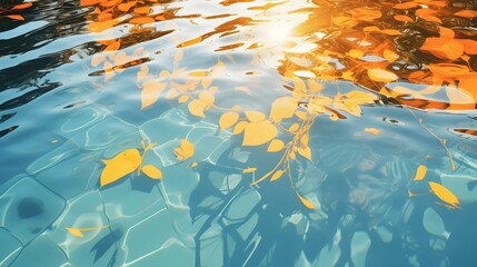 Poster - Serene and captivating image of a clear calm pool reflecting the bright warmth of the summer sun  The tranquil water surface creates a mirror like effect