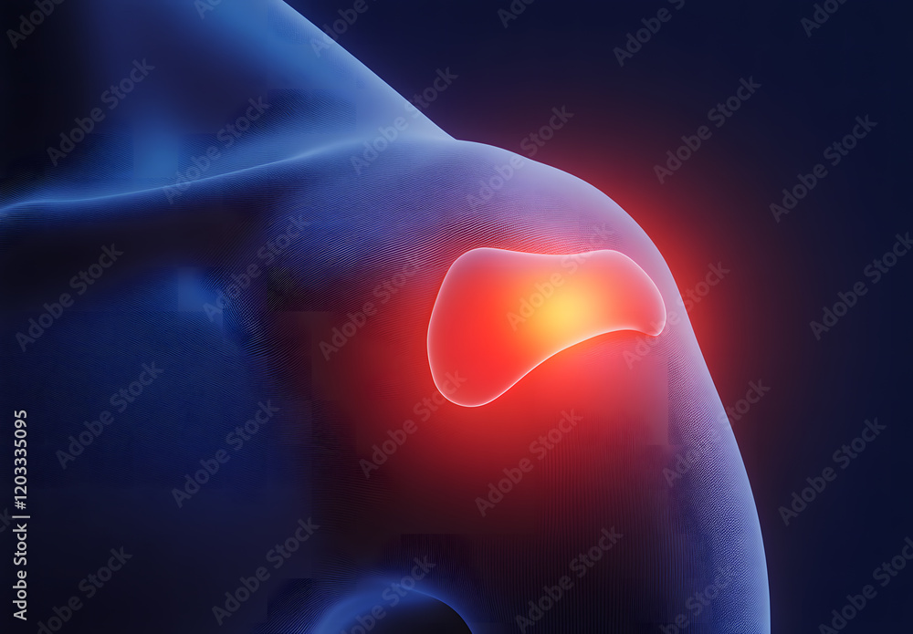 An anatomical illustration of the human shoulder joint in X-ray view ...
