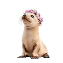 seal holding colorful flowers in its mouth marine animal surrounded by nature and vibrant floral arr