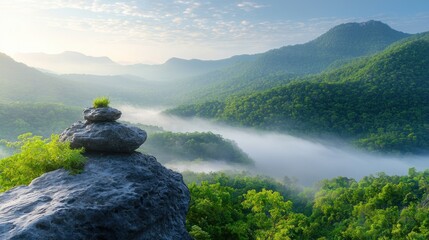 Wall Mural - A rock with a plant growing out of it on top of a mountain