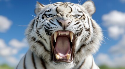 Wall Mural - A close up of a white tiger with its mouth open