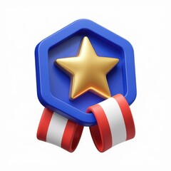 Aufkleber - A 3D rendered blue hexagonal badge with a golden star, featuring red and white ribbon.