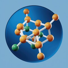 Poster - 3D model of a molecule with orange and green atoms connected by white bonds.