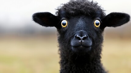 Wall Mural - A close up of a black sheep looking at the camera