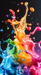 Wall Mural - vivid abstract splash of liquid in vibrant hues, energetic and creative, focus on fluid movement and color play