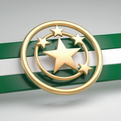 Leinwandbilder - A golden star encircled by four smaller stars within concentric circles on a green and white background.