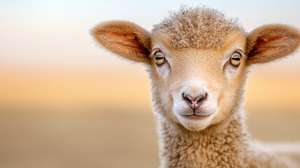 Wall Mural - A close up of a baby lamb looking at the camera