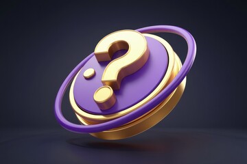 Leinwandbilder - A golden question mark on a purple and gold circular platform, symbolizing inquiry and mystery.