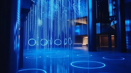 A blue abstract background with circles and lines 