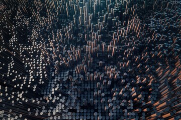 Leinwandbilder - Abstract 3D rendering of a dense array of cylindrical structures, creating a complex, textured surface.