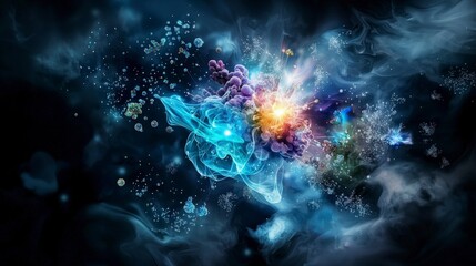 Aufkleber - Dynamic interactions of conscious particles in a cosmic realm abstract digital art surreal environment ethereal viewpoint